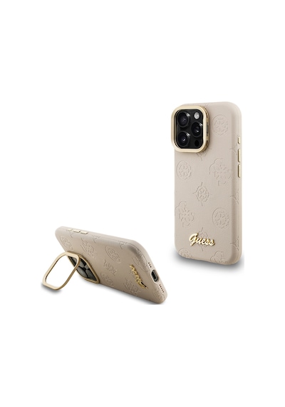Apple Uyumlu iPhone 16 Pro Kılıf Guess Lisanslı M-safe Şarj Özellikli Kamera Standlı Peony Kapak Bej