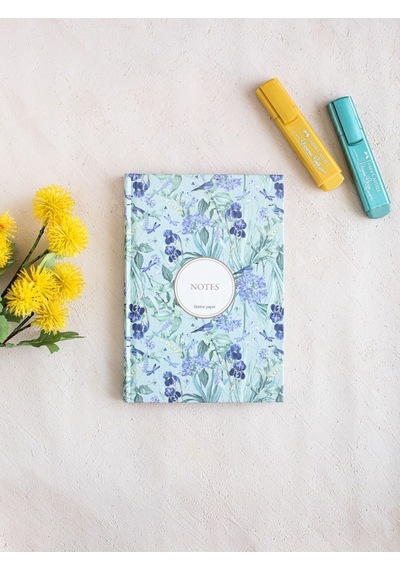 Çiçekli Bez Ciltli Defter / Çizgili Mavi Desenli