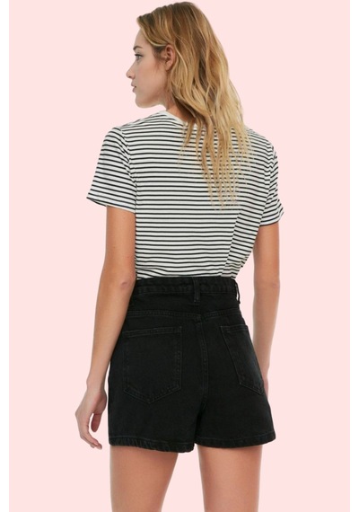 Ersefa Kadın Pamuklu Denim Şort Etek Parça Boya Casual Stil Yüksek Bel Y siyah