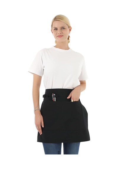 Belden Bağlamalı Kadın Ve Erkekler İçin Siyah Garson/barista/kuaförler İçin Yarım Önlük Apron 2 Cep, Ayarlan Diğer