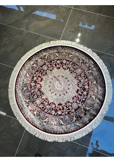 Orfe İpek Tuşeli Halı Salon Halısı, Oturma Odası Halısı, Antre Giriş Halısı Yuvarlak Kırmızı