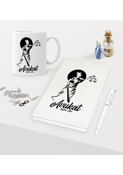 Kişiye Özel Avukat Temalı Beyaz Defter Kalem Kupa Seti - 15