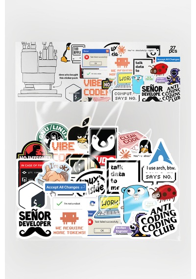 Yazılımcı Laptop Sticker Paketi 27 Parça Kaliteli Su Geçirmez Developer Etiket Seti Çok Renkli