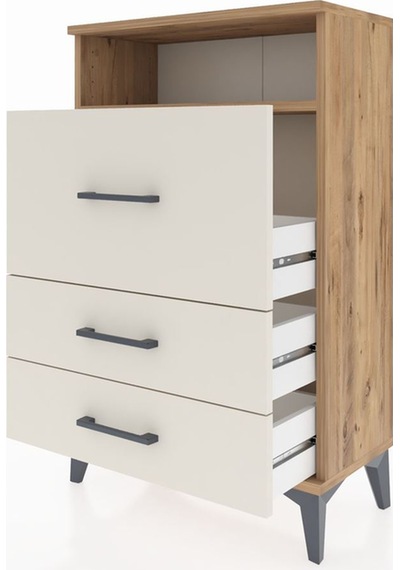 Arges Komodin Tek Raflı 3 Çekmeceli 60x30x96 Çam-aytaşı Çam
