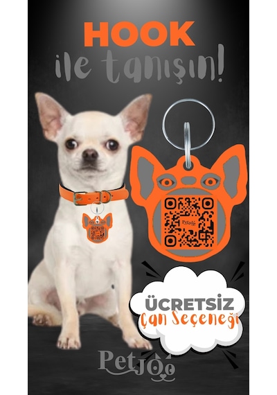 Petjoo 7.Hook Gri-Turuncu Qr'lı Köpek Künyesi