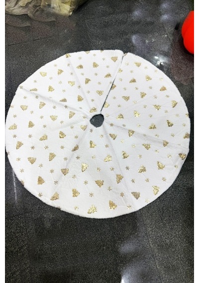 Yılbaşı Çam Ağacı Süsü Çam Altı Örtüsü Peluş Gold Kar Desenli Beyaz Diğer