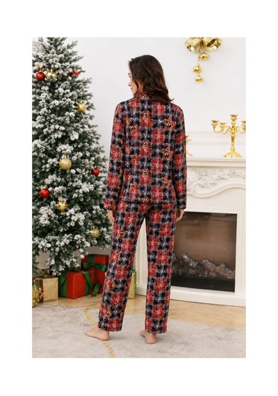 Pemilo Kadın 0363 Süet Düğmeli Pijama Takımı Lacivert-bordo