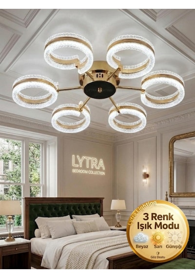 Aurea Model 6'lı Gold 3 Renk Modu Ledli Tavana Sıfır Salon Mutfak Çocuk Yatak Odası Led Avize Altın
