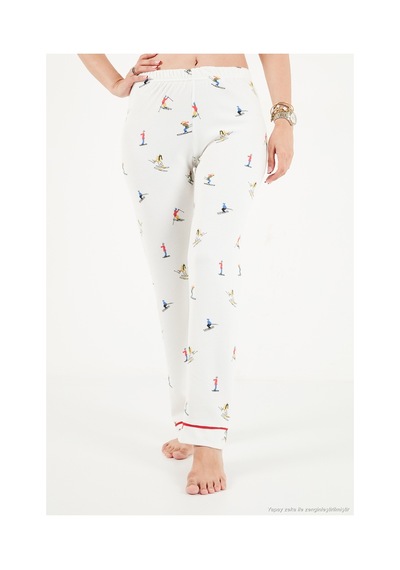 Lela Kış Temalı Bisiklet Yaka Uzun Kollu Pijama Takımı Kadın Pijama Takımı 6575019 Ekru