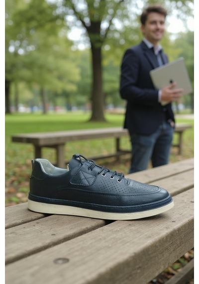 Enoch Hakiki Deri Lacivert Lazer Delikli Bağcıklı Erkek Sneaker Ortopedik Taban Lacivert Enoch Hakiki Deri Lacivert Lazer Delikli Bağcıklı Erkek Sneaker Ortopedik Taban Lacivert