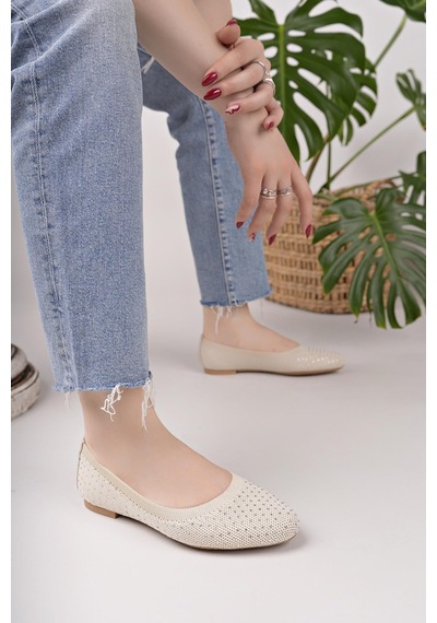 Nesilshoes Nesil Shoes Sdf 243 Ten Triko Taşlı Kadın Babet