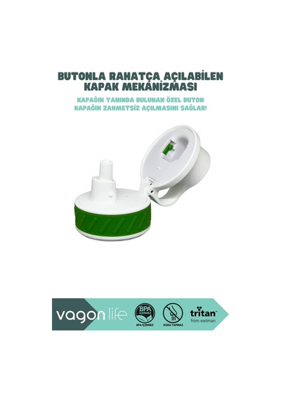 Vagonlife 800ml Pipetli/pipetsiz Kullanım Şeffaf Gövdeli Tritan Su Matarası Beyaz-yeşil 0