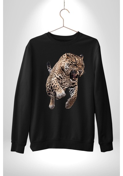Jaguar Sırtından Çıkan Unisex Siyah Sweatshirt Siyah
