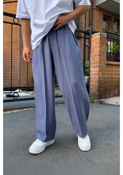 Flaw Rahat Kesim Bel Lastikli Baggy Pantolon Mavi Mavi