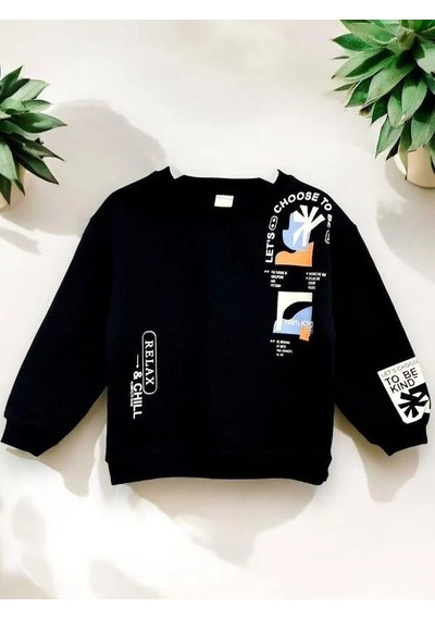 Zekids Erkek Çocuk 3 İplik Şardonlu Sweat-14275 Siyah
