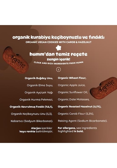 Organik Vegan Keçiboynuzlu Ve Fındıklı Kurabiye - 3 Adet 165 G