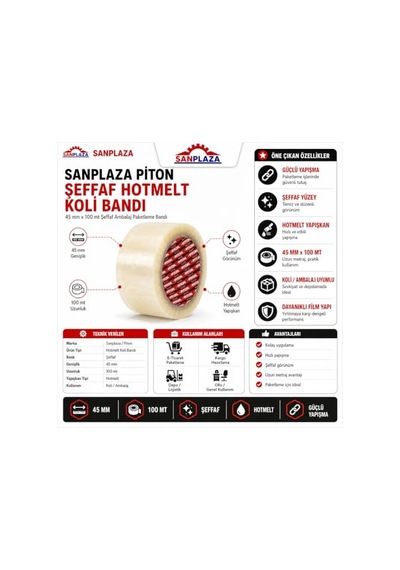 Şeffaf Hotmelt 2 Adet Koli Bandı 45 Mm X 100 Mt Güçlü Yapışkanlı Paketleme Ambalaj Bandı 10