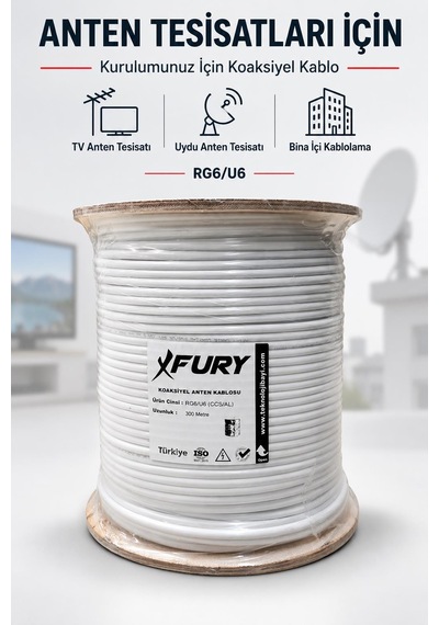 Fury 64 Tel Rg6-u6 Koaksiyel Tv Ve Uydu Anten Kablosu 300 Metre