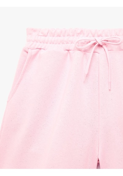 Koton Slim Fit Beli Bağcıklı Cepli Simli Mini Şort Pembe 6sal40139ık Gül