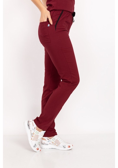 Unisex Bordo Likralı Doktor Pantolonu Hastane Doktor Alt Üniforma Scrubs Bordo Bordo