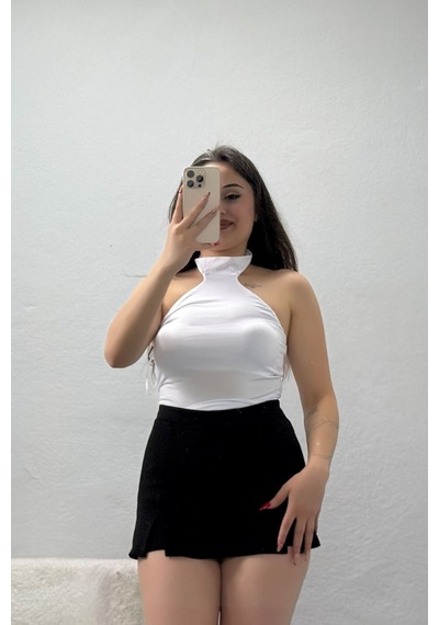 Modi Halter Yaka Mikro Kumaş Body Beyaz - 22131.200.