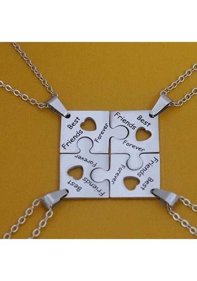 Best Friend Forever Kalplı 4'li Yapboz Kolye Gümüş - Gri