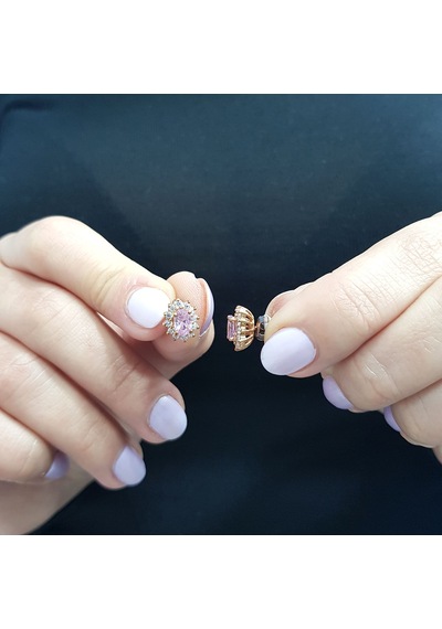 Lova Pırlantalı Oval Morganit Anturaj Küpe -  3070019