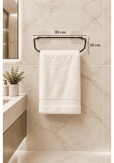 Siyah Şık Duvar Tipi Havluluk Delmeden Montaj, Yapışkanlı Modern Banyo Havlu Askısı