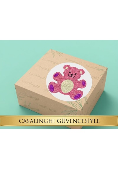 Pembe Ayılı Sticker 40 Adet Yuvarlak Mat Çocuk Etiket 4 Cm Diğer