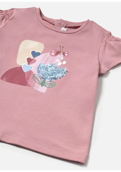 Kız Bebek Aplikeli Tişört Pudra 1049 Pudra
