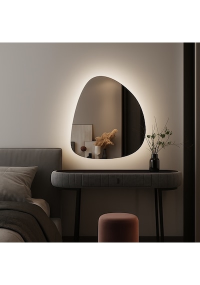 80x93 Cm Asimetrik Led Işıklı Modern Ayna Touch Sensörlü, Dimmer Özellikli Günışığı 3000k 6 Boyut Sarı