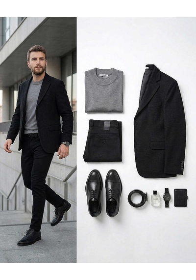 Bys Beystil Erkek Siyah Blazer Ceket Petek - Slim Fit
