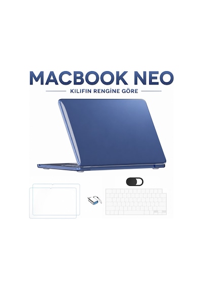 Apple MacBook Uyumlu Neo 13 İnç A18 Pro A3404 Kılıf +2adet Ekran Koruyucu +otg +klavye Koruyucu Lacivert