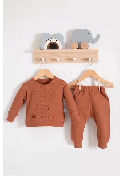 Babydonat Bear Gofre Kabartmalı 2'li Erkek Bebek Takımı Kahve Kahverengi