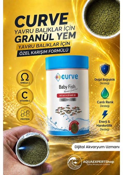 Curve Yavru Balıklar Için Granül Yem - 100 Ml - Özel Karışım Formüllü - Omega 3 - Vitamin C - Protein Içerikli Balık Yemi