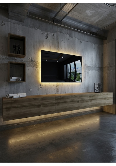 Resital Duvara Monte Ledli 270 Cm Tv Ünitesi Duvar Raflı - Ll6025 Ceviz