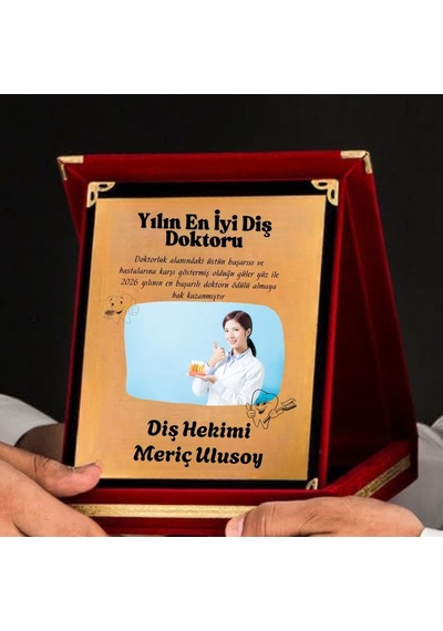 Kişiye Özel Diş Hekimi Plaketi Yılın En İyi Diş Doktoru Kadife Kutulu Teşekkür Ödülü