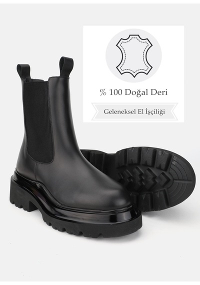 Kadın Siyah Hakiki Doğal Deri Chelsea Bot & Bootie Siyah