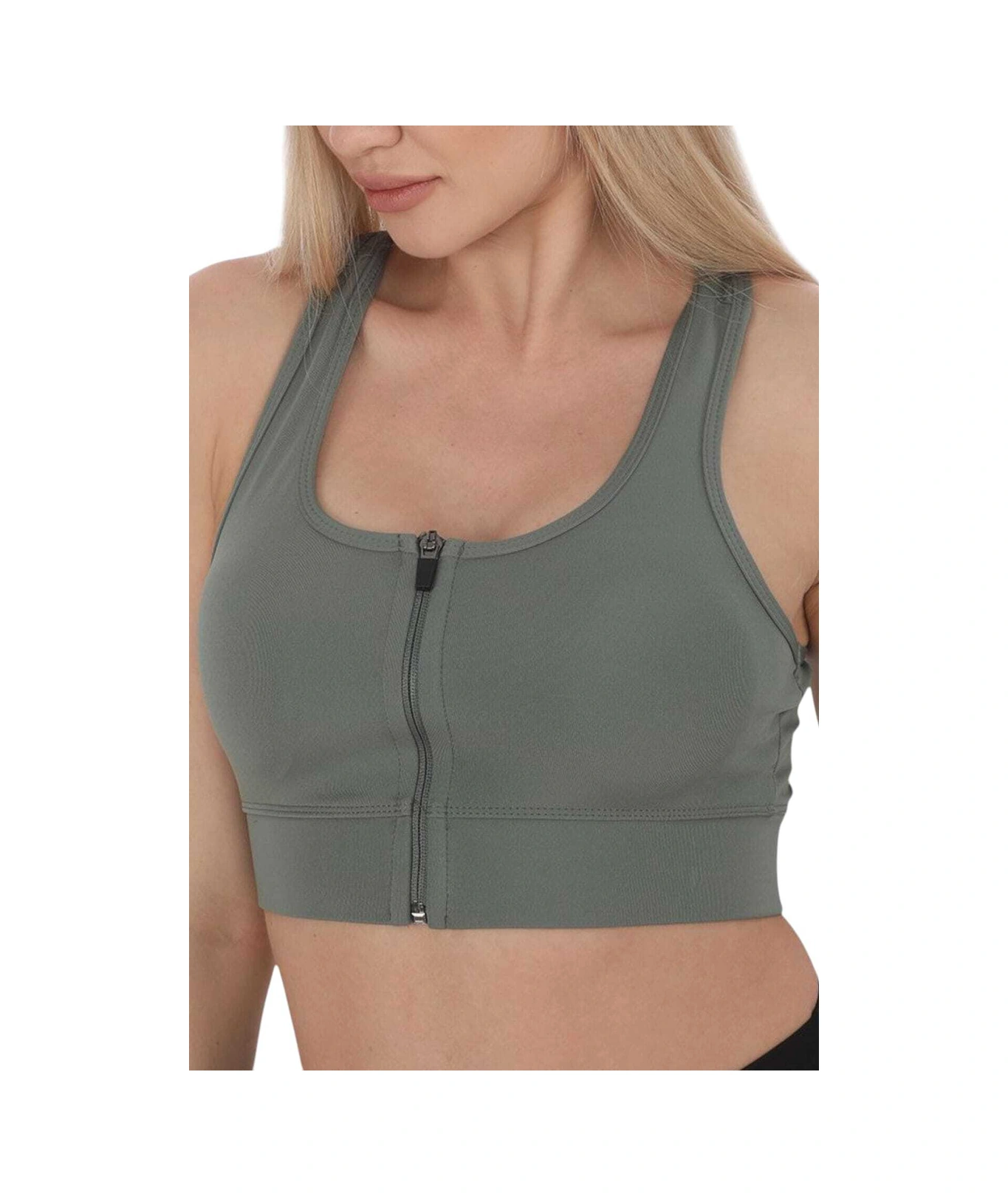 Tezzgelsin Kadın Fermuarlı Sporcu Crop Kadın Büstiyer Çağla Yeşili