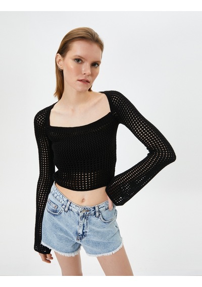 Koton Crop Ajurlu Kazak Uzun Kollu Siyah 4sak90053ht 4SAK90053HT999 Siyah Koton Crop Ajurlu Kazak Uzun Kollu Siyah 4sak90053ht 4SAK90053HT999 Siyah