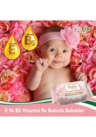 Flyfix Rose 12 Li 1200 Yaprak Islak Mendil Bebek Havlusu Gül Kokulu