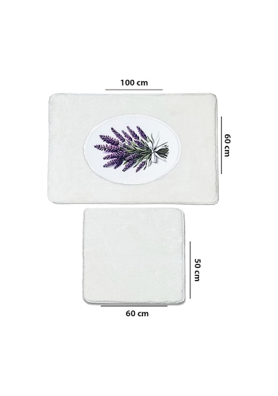 Lavmore 2li Nakışlı Peluş Banyo Paspası 60x100 50x60 Cm Ekru