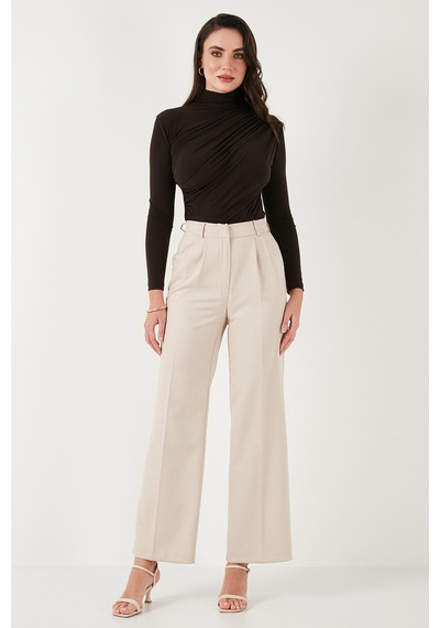 Lela Streç Büzgü Detaylı Slim Fit Dik Yaka Bayan Bluz 669925 Kahve