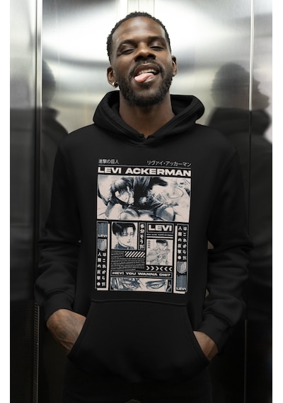 Sevbano Tasarım Levi Ackerman Attack On Titan Baskılı Unisex Oversize Ani Siyah