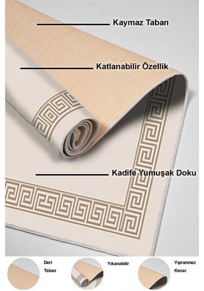 Dekoreko Kaymaz Taban Djt Mutfak Halısı Yıldız Deri Modern Kt493 krem