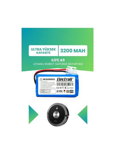 Ilife A9 Uyumlu Batarya Ultra Yüksek Kapasite 3200mah Robot Süpürge Bataryası Değişimi