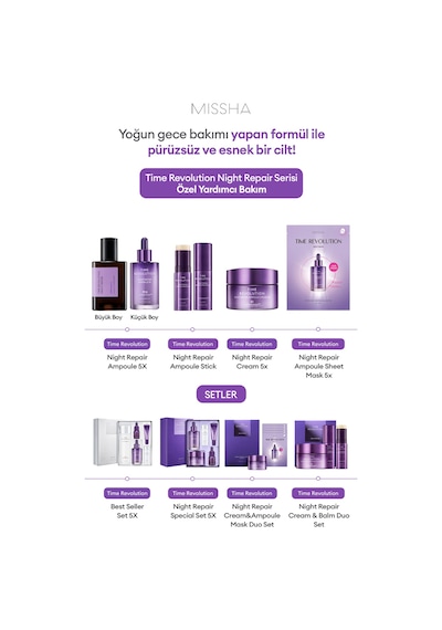 Missha Time Revolution Night Repair Ampoule 5X  Probiyotik İçerikli Ampul 50 ML