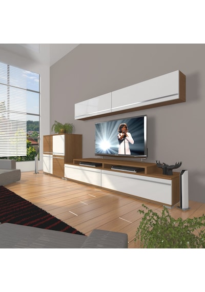 Decoraktiv Ekoflex 6y Mdf Tv Ünitesi Tv Sehpası - Ceviz Beyaz Ahşap - Beyaz