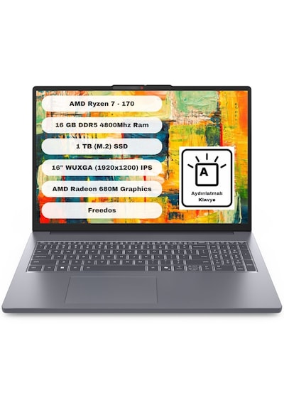 Lenovo Ideapad Slim 3 16ARP10 83K80084TR R7-170 16 GB 1 TB SSD 16" Dos WUXGA Dizüstü Bilgisayar