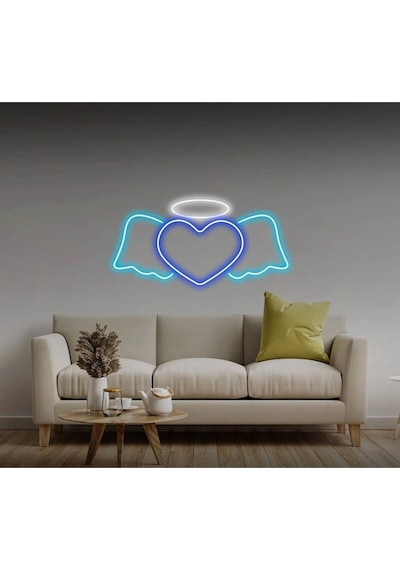 Kalpli Kanat Şekilli Neon Tabela Mavi